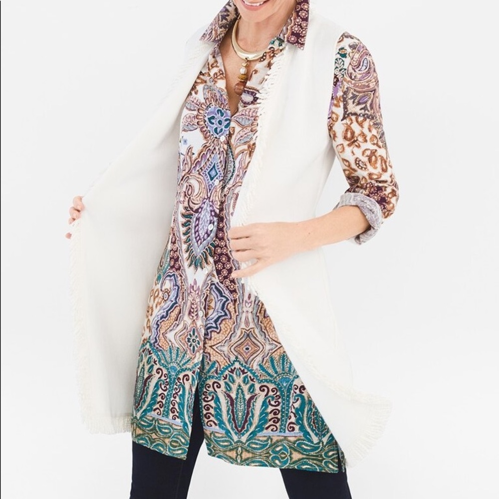 Chico’s GORGEOUS fringe long vest NWT